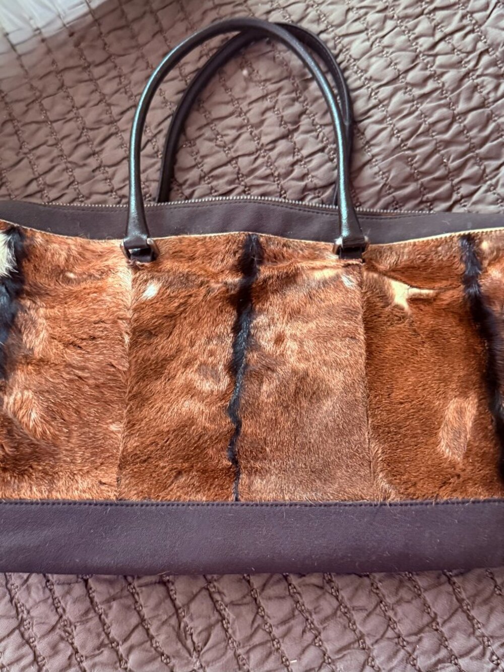 MIU MIU Hair On Vintage Handbag with Leather Handles and Fabric bottom and top - Picture 4 of 16